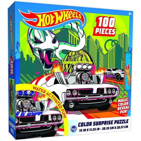 Hot Wheels Color Surprise 100 Piece Magic Water Reveal Puzzle with Water Pen - Picture 2 of 3
